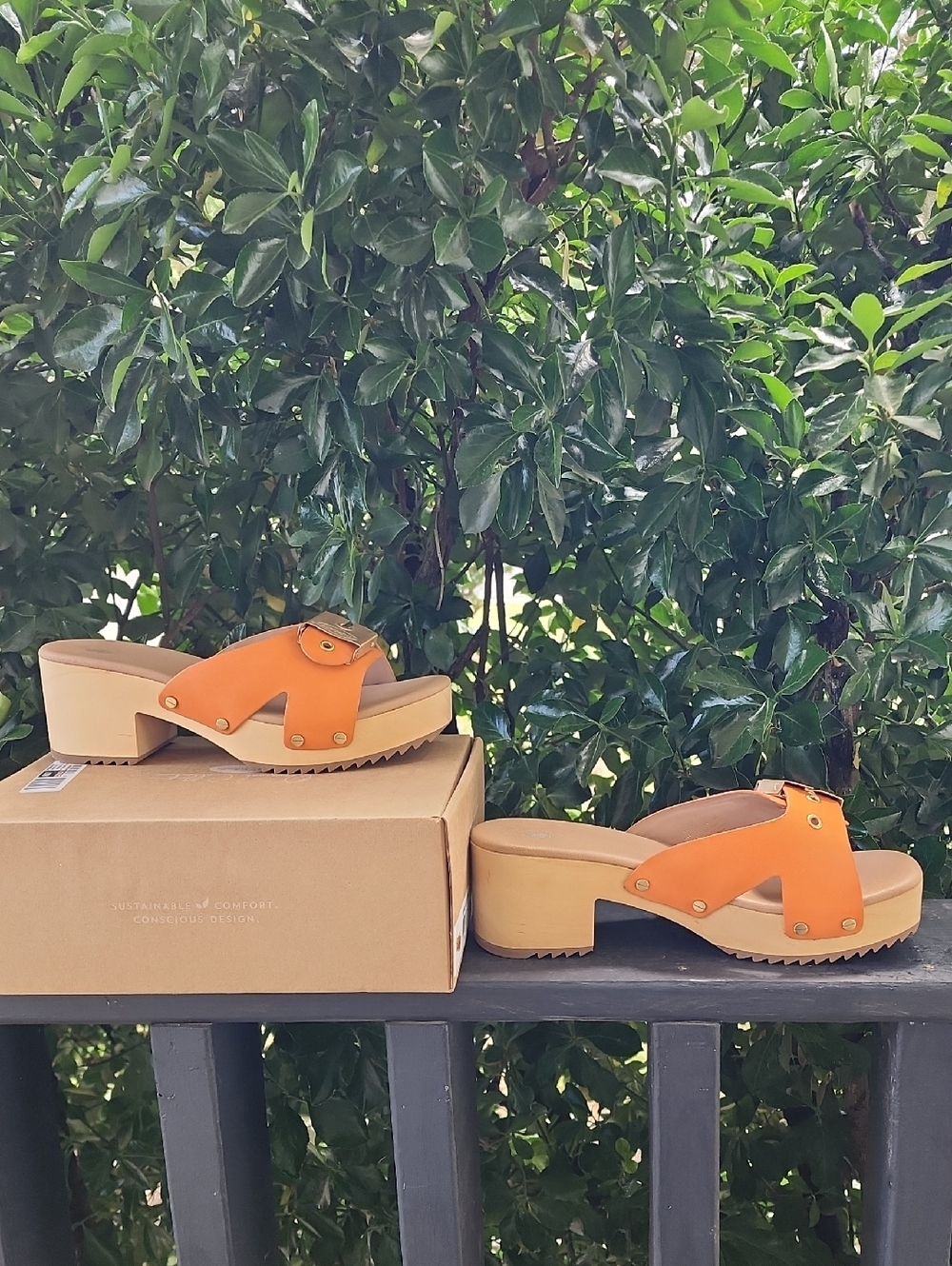 Dr. Scholl's Orange Leather Platform Clogs